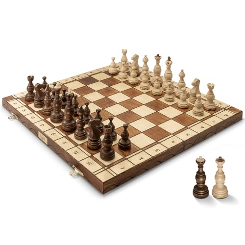 Wegiel Legate Luxury Wooden Chess Set for Adults and Kids - 18 Inch Handcrafted from Premium Beech and Birch Wood - Unique Folding Design with Chess Piece Storage - color: Legate
