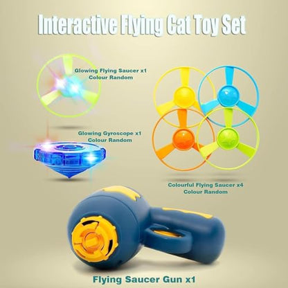 Flying Cat Toys, Interactive Cat Fetch Toy with 1 Light Up Spinning Tops, and 5 Flying Propellers, Flying dis Toy for Hunting Chasing Indoor/Outdoor - color: Dark Blue