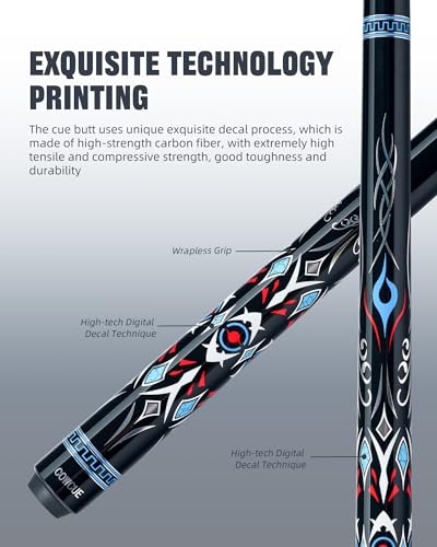 CRICAL COWCUE 58-Inch Carbon Fiber Pool Cue, Low Deflection, 12.5mm Tip | Adjustable pool cue with 3/8x8 joint for stable control, regular billiards practice and pool hall play. - color: CW-01
