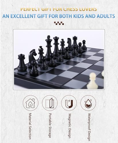Chess Sets Magnetic Board Games - 11.8 Inches Travel Chess Board, Foldable & Portable Gifts Classic 2-Player Strategy Family Games Educational Toys for Teens and Adults - color: Black&white, style: Large / 11.8Inch