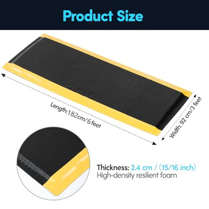 3 x 6 FT Anti Fatigue Mats Industrial 15/16 Inch Thick Soft Sponge Ergonomic Mat Durable Heavy Duty Diamond Plate for Standing Non Slip Industrial Grade Floor Mat for Leg & Back Pain - size: 72"L x 36.2"W x 0.9"Th