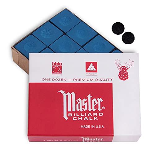 Master Billiard Pool Cue Chalk Premium Quality - 1 Dozen - Made in The USA + 2 pcs of Quality Billiard Pool Table Spots by Tweeten Fibre Co. - color: Blue