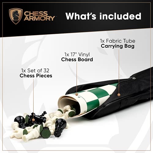 Chess Armory Tournament Chess Set with Canvas Carrying Bag - 17" On-The-go Portable Chess Set - Vinyl Roll Up Chess Board & Canvas Carrying Bag - Play Chess Anywhere, Anytime! - size: 17" Vinyl w/ Carrying Bag