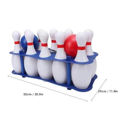 SUNGOOYUE Kids Bowling Set, 10 White Plastic Pins and 2 Lightweight Balls for Indoor Outdoor Play, with Storage Rack for Birthday Parties Family Game Nights