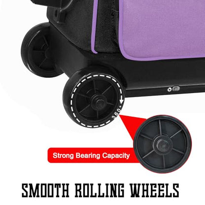 WOLT Double Roller 2 Ball Bowling Bag with Separate Shoe Compartment, Large Capacity Bowling Ball Bag with Accessory Pocket, Retractable Handle Extends to 40" - color: Purple