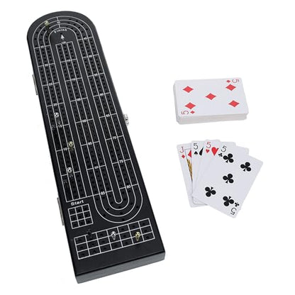 Pacific Shore Games Wooden Cribbage Board Game Set, Black Stained Continuous 3 Track for 2-3 Players with Card Storage - color: Black