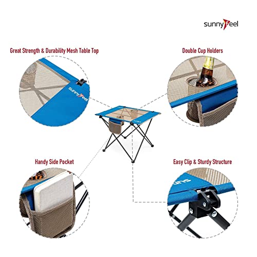 SUNNYFEEL Outdoor Folding Table | Lightweight Mesh Compact Camping Table, Roll Up Top 2 People Portable Camp Tables with Carry Bag for Picnic/Cooking/Beach/Travel/BBQ