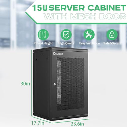 15U Server Cabinet Network Rack Enclosure Cabinet Enclosure for Computer Data Networking Electronic Equipment, Removable Side Panels, Lockable Door, 30in Depth for 19” IT Equipment, A/V Devices - size: 15U