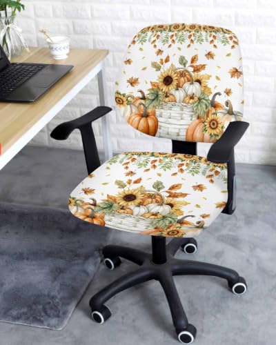 Savannan Office Chair Cover, Autumn Sunflower Fallen Leaf Protective Stretch Elastic Universal Cover for Desk Task Chair,Computer Rotating Chair 1 Pcs Watercolor Thanksgiving Pumpkin