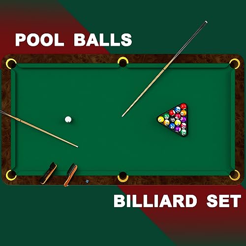 Jenaai 37 Pcs Pools Table Accessories Set Billiard Pool Balls with Triangle Diamond Ball Holder Cue Chalks Pools Cue Tip Pool Sticks Brush for Beginners, Billiards Hall, Family, Birthday Gift