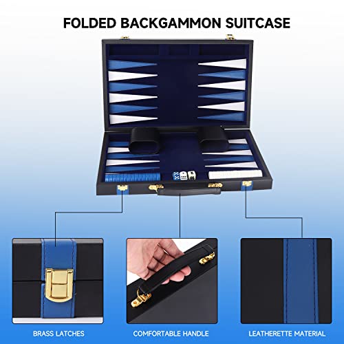 GSE Premium Leather Backgammon Board Game Set, Black&Blue, Medium | Premium Leather, Travel Folding Board, Classic Game Set, Leather Case Included - color: Leather-black&blue, size: Medium
