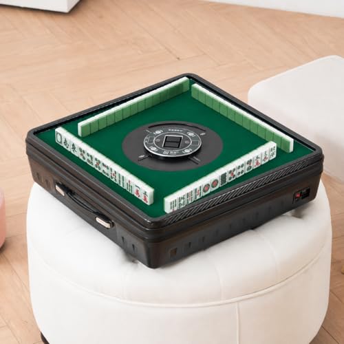 Portable Automatic Mahjong Table, Hand-held Mini-Mahjong, Automatic Mahjong, Foldable Mahjong Table w/American&Chinese -Style Magnetic Tiles, for Outdoor & Home Fun (Black) - color: B-black& American and Chinese Mahjong Tiles