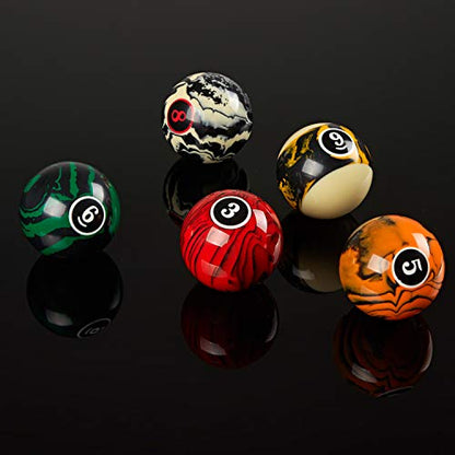 Collapsar Deluxe 2-1/4" Billiard Pool Balls Marble-Swirl Style Billiards Ball Complete 16 Ball Set (Several Style Available) - style: Black Marble With Art Number