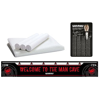 WINMAU Man Cave Complete Dartboard Cabinet Set - Pro-SFB Bristle Dartboard, 2 Sets Steel Tip Darts, Oche Strip & Scorecard, Home Games Room Darts Setup, Black