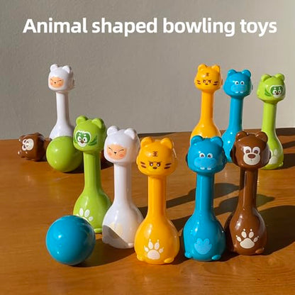 Bowling Set for Kids 2-5, Indoor Bowling Game Toy for 3 4 Year, 10 Plastic Bowling Pins 2 Bowling Ball, Animal Toddler Bowling Set, Birthday Gifts for 2 3 4 5 Year Old Boys & Girls