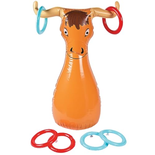 Fun Express Inflatable Bull Ring Toss Game - Premium Outdoor Games for Kids Ages 4-8 & Family | Western Carnival Party Games with 6 Rings - Backyard Lawn Games for Birthday Parties