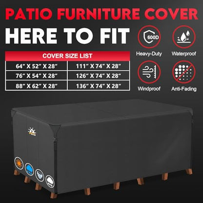 Zettum Patio Furniture Cover Rectangle - 600D Outdoor Table Cover Waterproof & Heavy Duty, Lawn Furniture Set Covers for Outside Rectangular Dining Table and Chairs Seating Combo - 96 x 72 x 38 Inch - size: 3) Rectangle - 96" x 72"