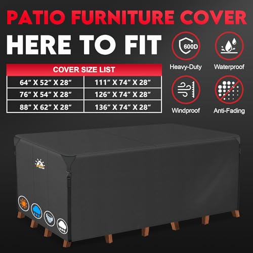 Zettum Patio Furniture Cover Rectangle - 600D Outdoor Table Cover Waterproof & Heavy Duty, Lawn Furniture Set Covers for Outside Rectangular Dining Table and Chairs Seating Combo - 96 x 72 x 38 Inch - size: 3) Rectangle - 96" x 72"