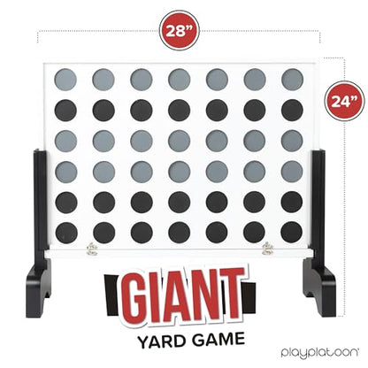 Play Platoon Giant 4 in a Row Outdoor Game & Magnetic Tic Tac Toe - Wooden Yard Game with Case & Rustic Metal/Wood Board for Family Fun & Room Decor
