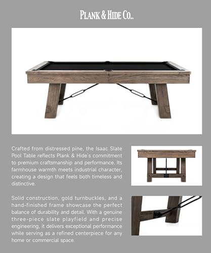 Plank & Hide - Isaac Slate Pool Table (Silvered Ash Finish,7FT and 8FT) - size: 7FT Without Installation