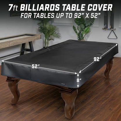 GoSports 6, 7, 8 & 9 ft Premium Leatherette Pool Table Cover - Waterproof & Tearproof - Heavy Duty Indoor & Outdoor Billiard Table Cover - color: Black, style: 7 ft (92" L x 52" W x 8" H)