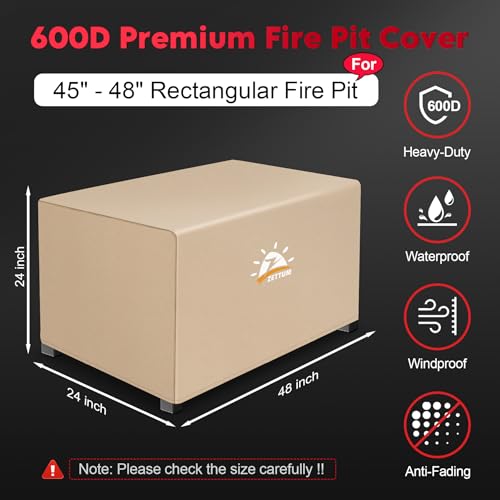 Zettum Fire Pit Cover Rectangular 48 Inch - Outdoor Fire Table Cover Rectangle Heavy Duty & Waterproof, 600D Patio Propane Gas Firepit Cover Rectangular Fade Resistant - 48 x 24 x 24 Inch - color: Beige - Rectangular, size: 48x24x24 Inch