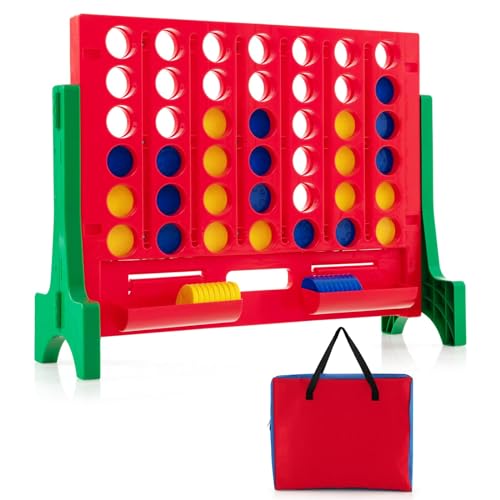 Costzon Giant 4-in-A-Row Connect Game, 2-in-1 Jumbo 4-to-Score Game Set with Carrying Bag, Fun Family Party Game, Indoor Outdoor Yard Game for Kids Adults, Freestanding/Wall Mount - color: Green