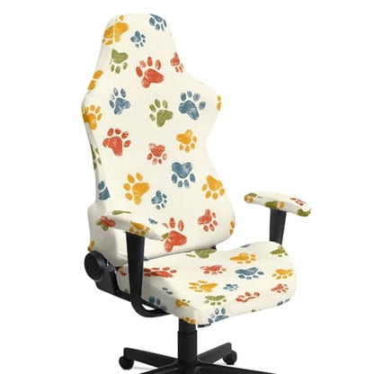 Suobstales Colorful Dog Paw Pattern Gaming Chair Covers Slipcovers, Stretch Removable Washable Computer Reclining Gaming Chair Protector Slipcovers with Armrest Cover (No Chairs) - color: Colorful Dog Paw