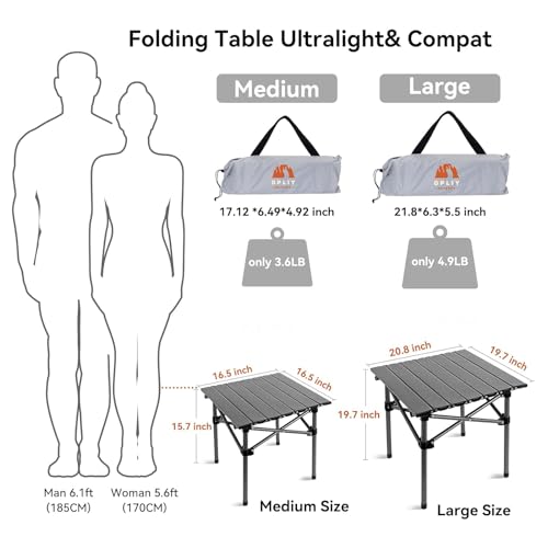 Opliy Portable Folding Camping Table for 2-4 Persons Aluminum Collapsible Table Lightweight with Carry Bag for Camping, Hiking, Picnics, BBQ, Beach Trips & Tailgating - size: L (20.8 inch)
