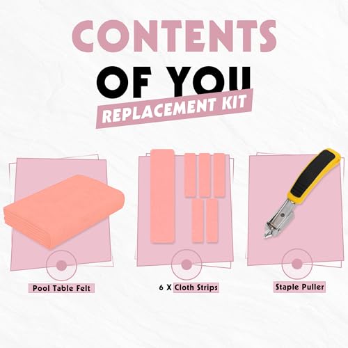 Pool Table Felt Cloth Billiard Cloth with 6 Pcs Cloth Strips and Staple Remover Pool Table Felt Replacement Kit Parts - color: Peachy Pink, size: 7ft