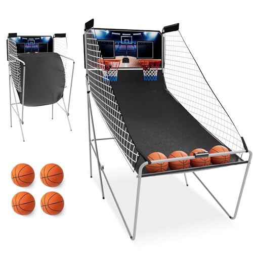 Arcade Basketball Game, Dual Shot Electronic Basketball Game with 8 Game Modes, LCD Score Display, and 4 Rubber Balls, Indoor Basketball Arcade Game for Home - color: Black