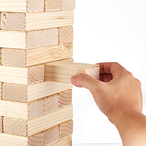 Brybelly Teetering Tower with Carrying Case - Giant Block Tower Game with Jumbo Wooden Blocks - Stands Up to 4 Feet Tall - Parties, Tailgates, Bar Patios, Beach Fun, and Indoor/Outdoor Play