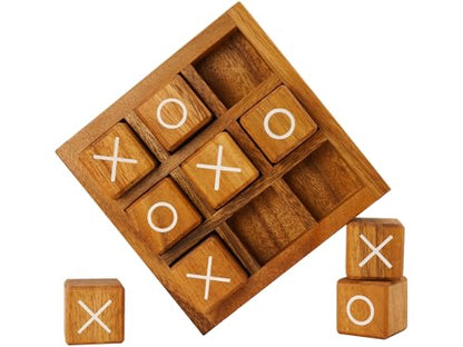 BSIRI Wooden XO Blocks Tic Tac Toe Travel Game Coffee Tabletop Family Living Room Decoration Games Night for Adults for Desk and Bookshelf Decor Unique Wood Gifts 5.5 Inch