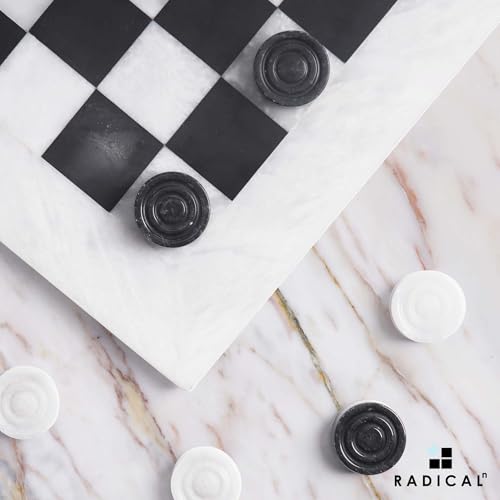 Radicaln Marble Checkers Board Game 15" Inches White and Black Handmade 2-Player Tournament Checker Set, Board Game Set – Elegant Holiday - color: White and Black