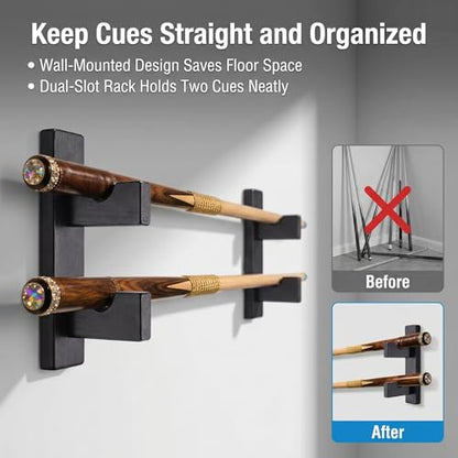 Pool Stick Holder Wall Mount Pool Stick Rack Billiard Cue Racks | Solid wood, horizontal display and storage of 2 billiard clubs on the wall (1 pair) - color: 1 pair