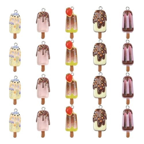 Stiesy 40Pcs Printed Resin Ice Lolly Charms with Loop, 5 Styles Cute Sweet Food Charm Beads Bulk for Jewelry Making, DIY Craft Projects and Present Making - color: Ice Lolly-5 Styles-40pcs