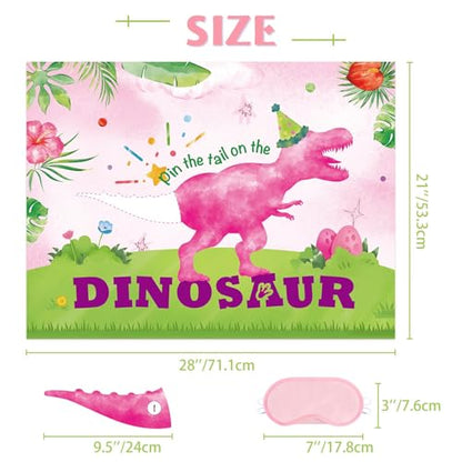 WERNNSAI Pin The Tail on The Dinosaur - Girl Dinosaur Party Decorations Pink Dino Party Games for Birthday Celebration Supplies 21" x 28" Poster with 24 PCS Tails Stickers - style: Dinosaur F 002