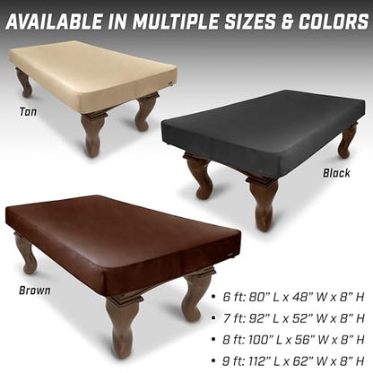 GoSports 6, 7, 8 & 9 ft Premium Leatherette Pool Table Cover - Waterproof & Tearproof - Heavy Duty Indoor & Outdoor Billiard Table Cover - color: Brown, style: 9 ft (112" L x 62" W x 8" H)