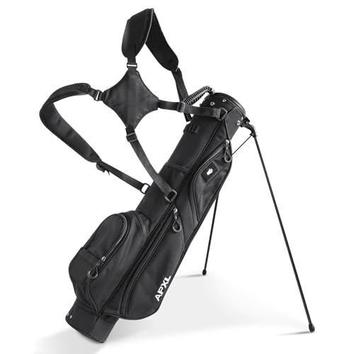 Small Golf Bag, 3 Divider Fit Up to 8 Clubs, Golf Stand Bag with Rain Cover, Durable Pitch n Putt, Lightweight Golf Club Carry Bag with Strap and Stand, Golf Bags for Men & Women - color: Black