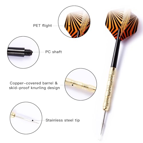 MaxMau 18 pcs Steel Tip Darts Set for Dartboard Metal Point PVC Dart Flights