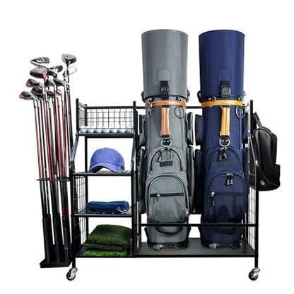 Golf Storage Organizer for Garage - Heavy Duty Stand | Extra Large Golf Storage with Wheels,for Golfers Home Basement Shed Balls Equipment Accessories Pouch