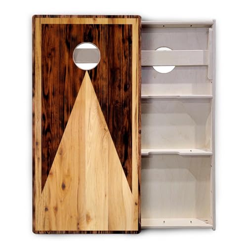 Cornhole Solutions Tournament Cornhole Boards – Regulation 4 ft x 2 ft Professional Set – ¾″ Baltic Birch Plywood – Folding Legs – UV Printed & Clear Coated (Wooden Triangle)