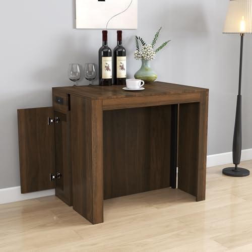 24"-118" Extendable Dining Table with Storage for 2-12 People, Modern Space-Saving Extra Long Wood Folding Table with USB & AC Outlets, Multifunctional Conference Meeting Table, Walnut - color: Walnut, style: 24" - 118.5" (2-12 People)
