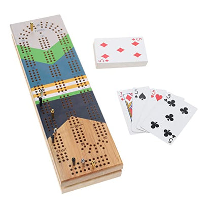 Pacific Shore Games Canoe Cribbage Board Game Set, Placid Nautical Print, Continuous 3 Track Travel Cribbage Boards Unique, Wooden Board Games for Adults, 9 Metal Cribbage Pegs, 12 Inches - style: Placid