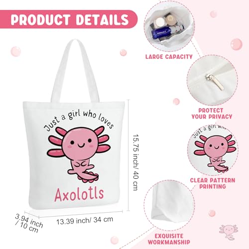 Sieral 2 Pcs Animal Lover Bag Gift for Women Travel Canvas Tote Portable Zipper Pouch Canvas Reusable Grocery Tote - style: Axolotl