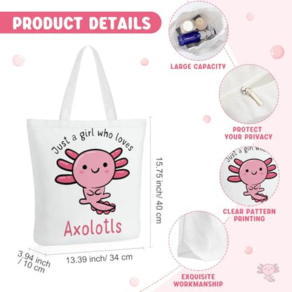 Sieral 2 Pcs Animal Lover Bag Gift for Women Travel Canvas Tote Portable Zipper Pouch Canvas Reusable Grocery Tote - style: Axolotl