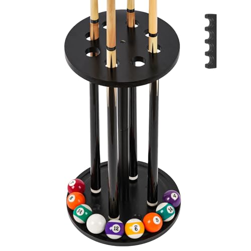 Pool Stick Holder Floor Stand - Round Billiard Cue Rack Pool Table Accessories Holds 8 Pool Cues, Wooden Freestanding Pool Cue Rack Billiards Table Stand for Game Room Billiard Room Decor(Black) - color: Black