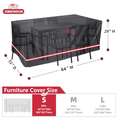 Turtle Life Patio Furniture Sets Cover, Heavy Duty Rectangular Durable Waterproof Outdoor UV Resistant Anti-Fading Dining Table Chairs Furniture Cover, Black, 64"L x 52"W x 29"H - size: 64"L x 52"W x 29"H