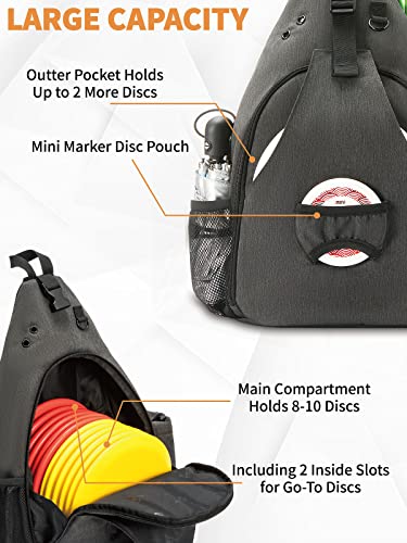 MYQ MOYAQI Disc Golf Bag with 10-12 Capacity, Backpack Retriever Holder and Storage Pockets, Padded Adjustable Strap Back Panel, Lightweight Durable(Grey) (MYQ-A02Y210010-Grey)