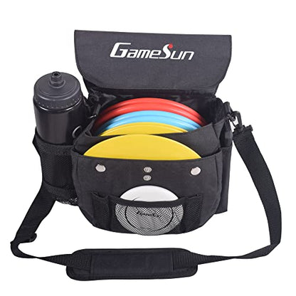 DISC Golf Set-Includes 1pc Heavy Duty Nylon Carry Bag, 2pcs Drivers, 2pcs Mid-Ranges, 2pcs Putters, 1pc Mini Disc Marker, 1pc 12”x12” Embroider Logo Black Towel and 1pc Gift Color Box - color: Black